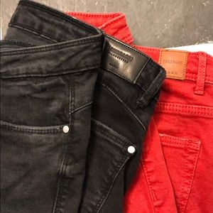 Two pairs of Zara jeans (red and black)